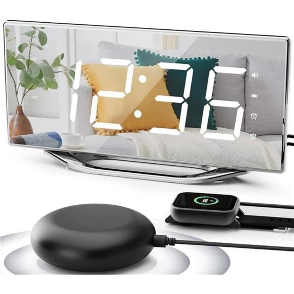 Extra Loud Vibrating Alarm Clock w Bed Shaker for Deep Sleepers Digital Clock - Picture 1 of 6